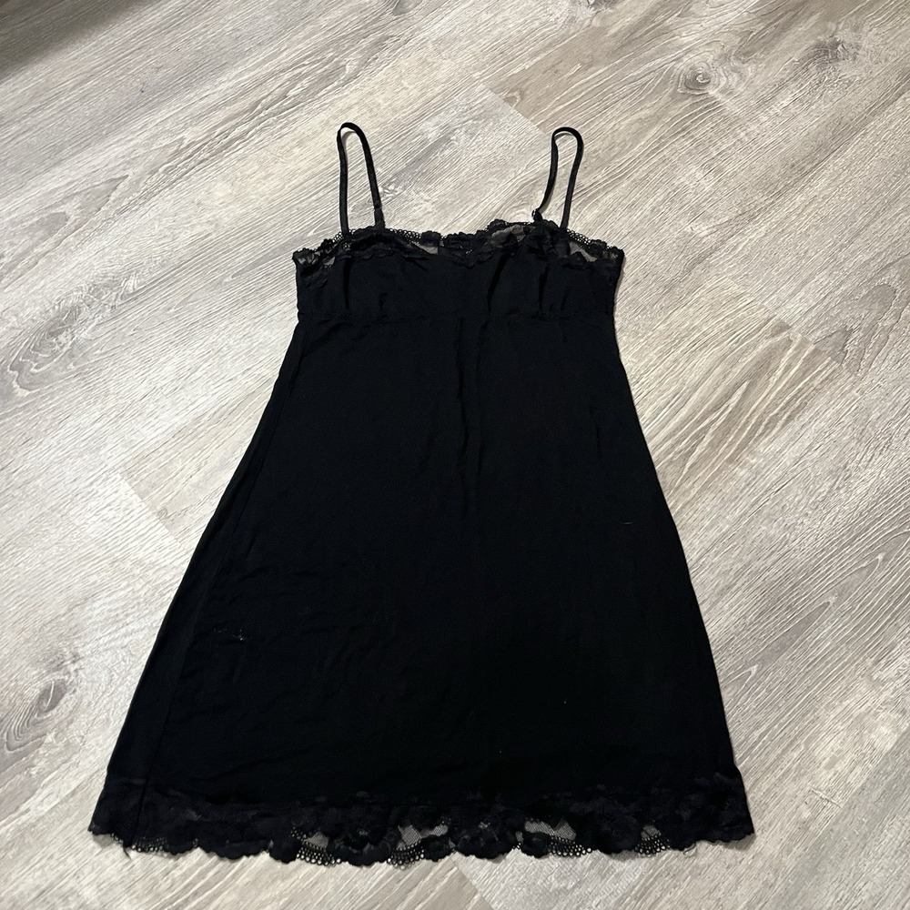 Victoria's Secret Black Lace Trim Chemise Slip Nightgown Size Small